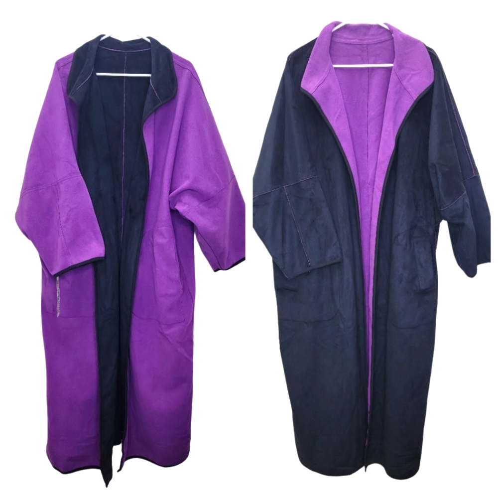 Newport News Purple Fleece & Black Suede Reversible Jacket, Plus Size, Oversized